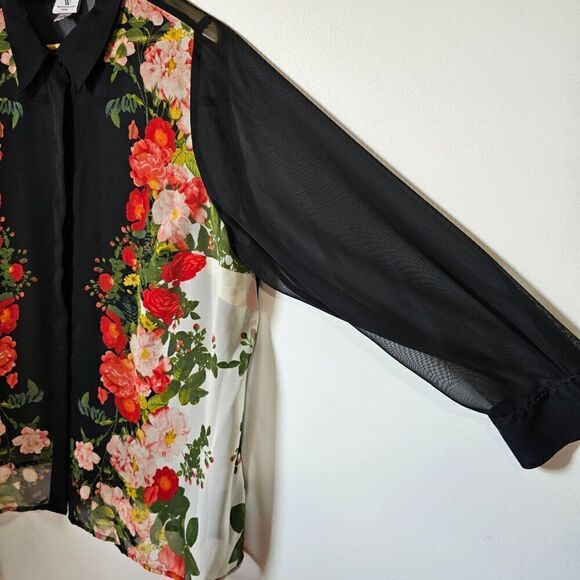 EUC WORTHINGTON WOMAN FLORAL SEMI SHEER BUTTON DOWN SHIRT LONGSLEEVES SIZE 1X - Picture 10 of 14